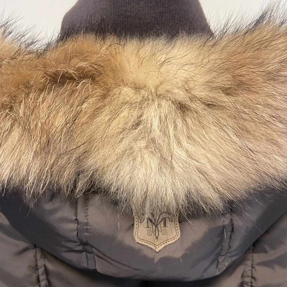 Mackage Black Down Parka Fur Hood Leather Trim - Picture 6 of 11